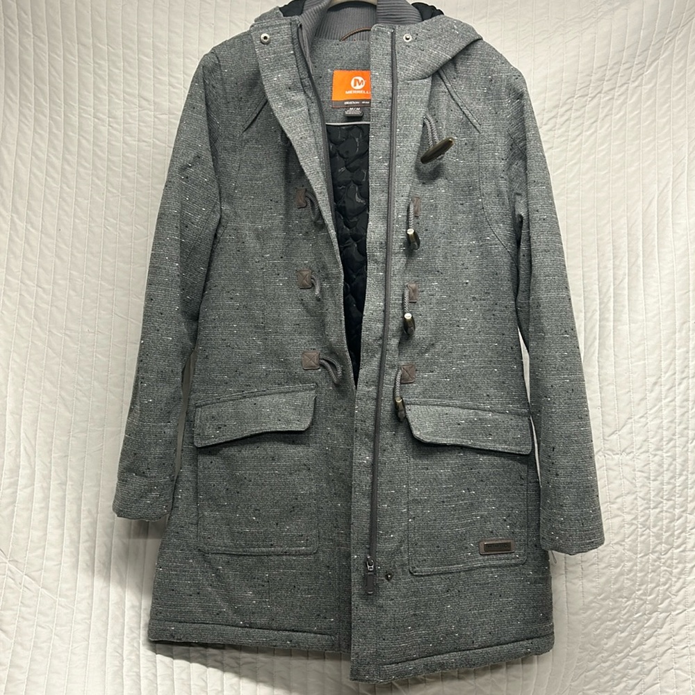 Merrell Haven Parka Gray Size M Selectxdry Warm Duffle Coat Toggles Hood Jacket